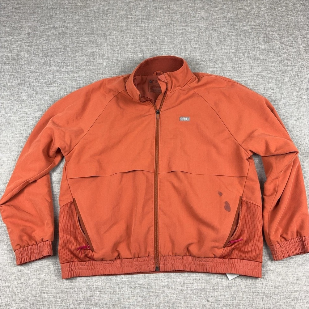 FIGS Technical Collection Jacket Mens Large Orange Full Zip Windbreaker Mesh